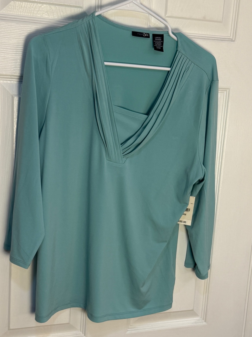 East 5th Seafoam Pleated V-Neck Long Sleeve Top L NWT